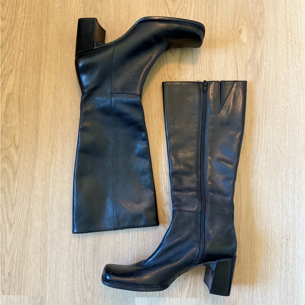 Nine West Black Leather Knee-High Boots